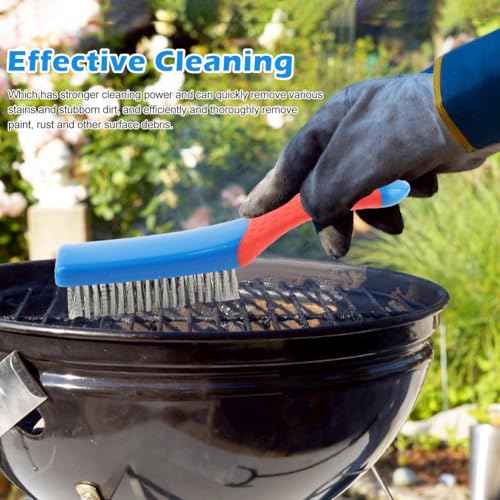 2 Pack Steel Brush for Cleaning-Heavy Duty Stainless Steel Wire Brush for Metal Rust Cleaning,Paint Scrubbing with Rubber Covered Handle