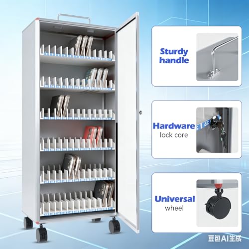 JEHUJD 72-Slot Aluminum Alloy Cell Phone Lock Box - Portable Locker Organizer for Office, Classroom, Gym