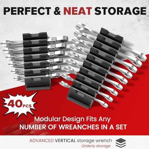 40 PCS Efficient Modular Wrench Organizer, Wrench Holder for Tool Drawer Storage, Wrench Tool Organizers with Metric & SAE Label, Professional Wrenchs Rack Organizer Set, Black