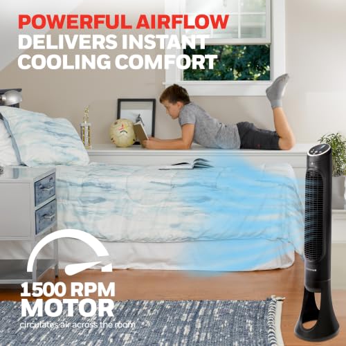 Honeywell QuietSet Oscillating Tower Fan 8 Speeds Remote Control Black HYF290B