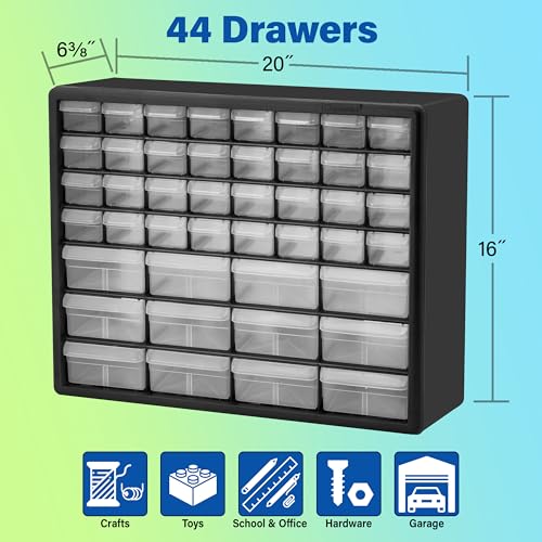Akro-Mils 10144 + 10124 68-Drawer Plastic Storage Cabinets Bundle, Red