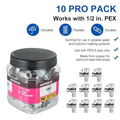 Pro 10-Pack EFIELD Stop Angle Valve Pex-A 1/4 Turn, 3/8" OD Compression X 1/2" Pex-A Expansion, Chrome Plated LF Brass, Heavy Duty,(VALVE378)
