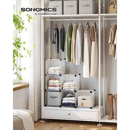 SONGMICS 6 Cube Storage Organizer, DIY Closet Shelf, Plastic Clothes Organizer, Modular Bookcase, 11.8 x 11.8 x 11.8 Inch Cubes, with Feet and Rubber Mallet, White ULPC06W