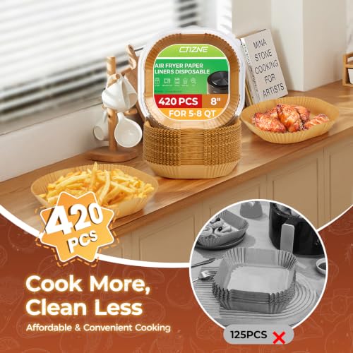 420Pcs 8 Inch Square Air Fryer Liners (8" Square) 5-8 Qt Basket – Food Grade, Non-Stick, BPA-Free