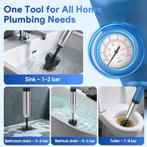 Granarbol Blue High Pressure Toilet Plunger with Real-Time Pressure Gauge
