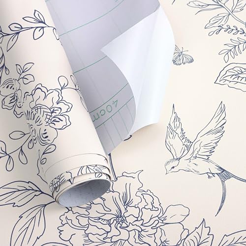 Froluya White and Blue Floral Peel and Stick Wallpaper 17.7 x 118.1 inches - Elegant Home Decor