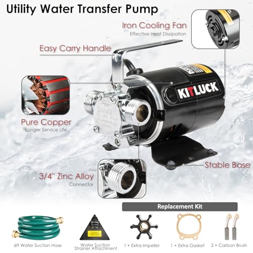 KITLUCK 1/10HP Electric Water Transfer Pump 330GPH with 6ft Suction Hose