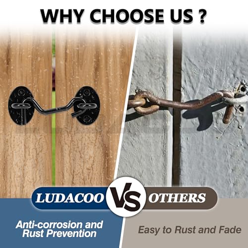 LUDACOO 3-inch Black Hook and Eye Gate Latch for Doors, Windows, Fences, and Sheds – Heavy Duty Barn Door Lock, 1 Pack