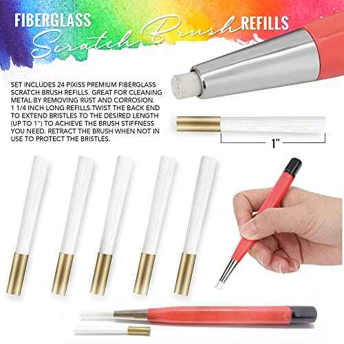 Pixiss Scratch Brush Refills, 24 Pack, Premium Fiberglass, Jewelry Making, Metal Polishing, and Finish Refills
