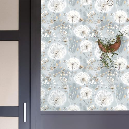 Nukofal Dandelion Floral Peel and Stick Wallpaper 16.9"x118" - Blue & White Contact Paper, Removable, Waterproof, Easy Install
