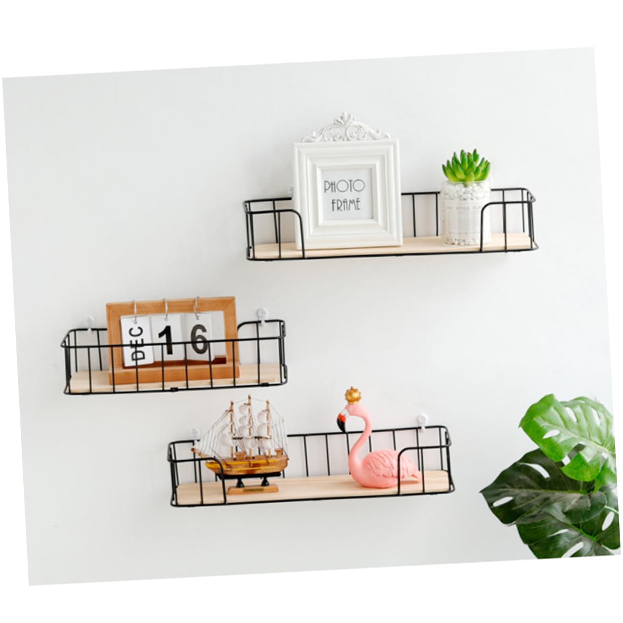 STOBAZA Wall Mounted Storage Rack Black Wrought Iron Shelf with Solid for Living Bedroom Bathroom No Punching Required Convenient Wall Shelf for Organizing