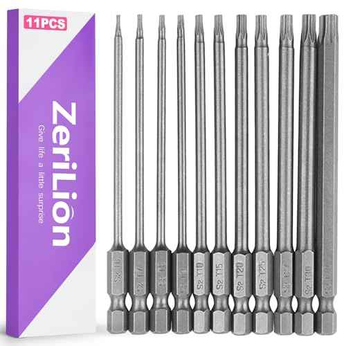 11-Piece 3" Long Magnetic Security Star Bit Set, S2 Steel, 1/4" Hex Shank, T6-T40 Tamper-Proof Screwdriver Bits for Impact Drill torx-compatible