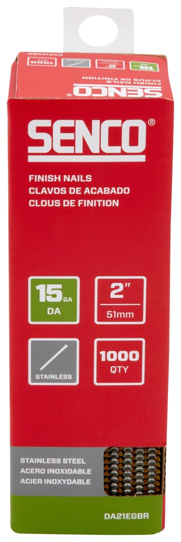 SENCO DA21EGBR 34 Degree Collated Finish Nails, 15 Gauge, 2 Inch Length, SAE 304 Stainless Steel, 1,000 Count Pack