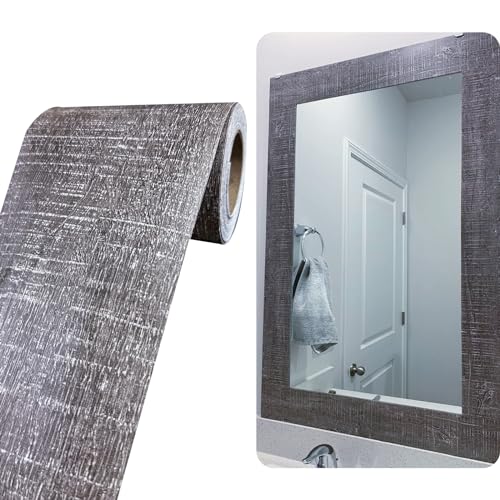11 Yard Grey Wood Grain Wallpaper Bathroom Mirror Frame Sticker, Various Room Applications, Self-Adhesive Wall Sticker