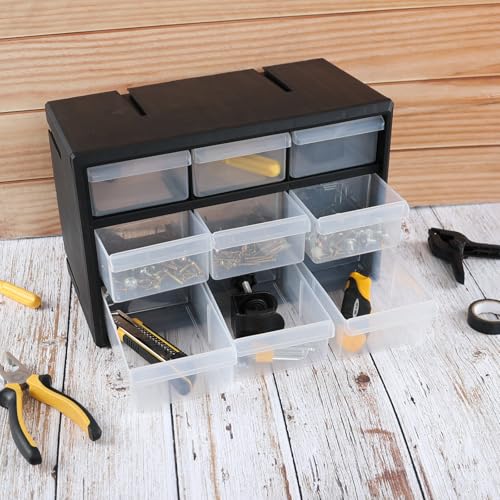 Obstnny 9-Drawer Plastic Parts Storage Cabinet, Black — Hardware & Craft Organizer