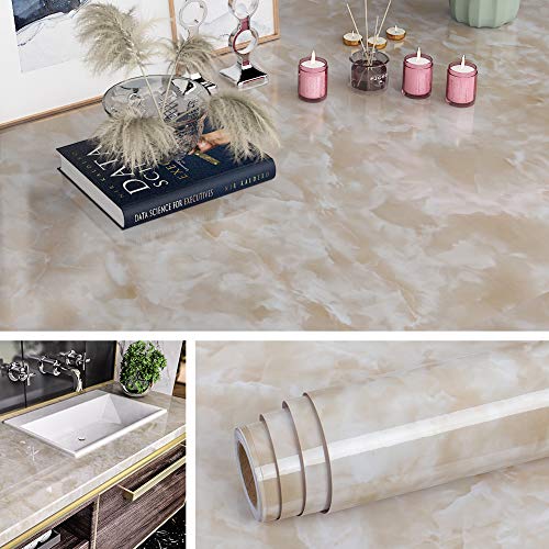 Livelynine Marble Countertop Contact Paper Waterproof Peel and Stick Countertops Beige Marble Wallpaper Self Adhesive Kitchen Counter Top Vinyl Wrap Desk Cover Cabinet Renter Friendly 15.8x78.8