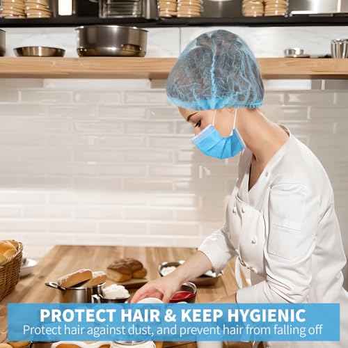 LEOBRO Hair Nets for Food Service Workers, 50PCS Hair Net, Hairnets for Foodservice, Kitchen Hair Nets for Women Men Cooking, Non-woven Bouffant Caps, Disposable Hair Cap Hair Cover, Blue, 21 Inch
