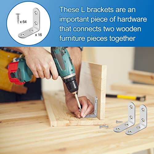16Pcs Stainless Steel L Bracket Set 40×40MM with Screws for Furniture, Silver