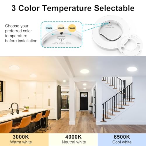 libtit 7-Inch White Flush Mount Ceiling Light Pack of 7, 15W, Color Selectable, Ultra-Thin Ceiling Fixture for Kitchen Bedroom Basement