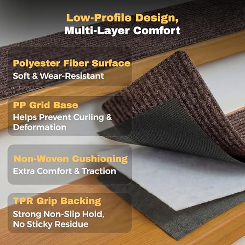 MBIGM Brown Stripe Carpet Stair Treads - 15 Pack, 8x30 Inches, Non-Slip Safety Step Covers