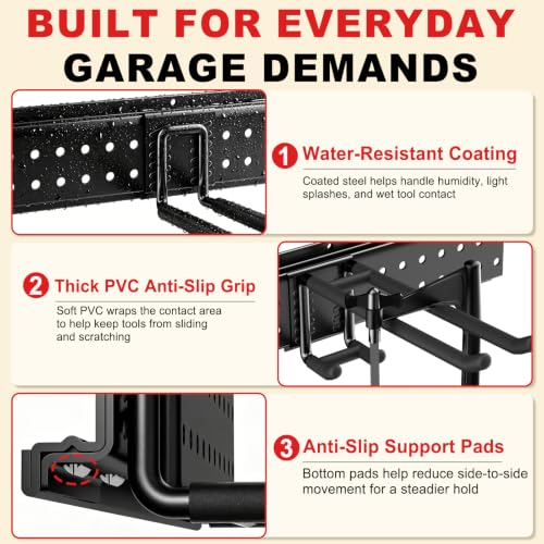 ZICANYCO 49.5-Inch Garage Tool Organizer Wall Mount with 10 Adjustable Heavy-Duty Hooks, 3 Panels, Holds Up to 400 lbs