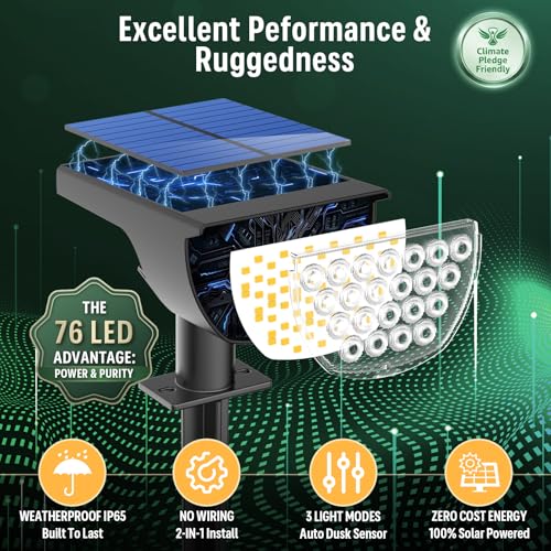 GKGG Solar Pathway Lights Outdoor Waterproof 76 LED 3 Modes 4 Pack Warm White