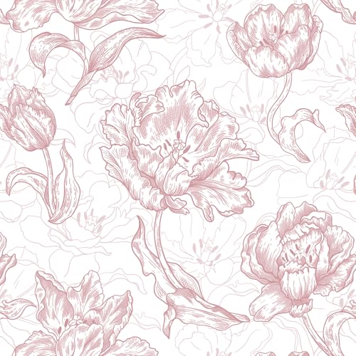 Timeet 17.7In ¡¿197In Pink Peel and Stick Wallpaper, Floral Peel and Stick Wallpaper Boho Contact Paper Removable Self Adhesive Bedroom Cabinet Mural Wall Decor Vinyl Roll