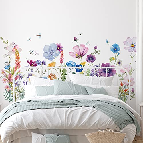 Beautiful 6-Piece Flower Wall Decals Peel & Stick Botanical Wall Art