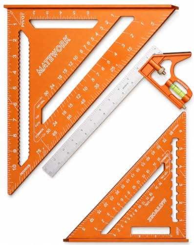 Matework 7in + 12in Combination Square Set – CNC Aluminum Carpentry Square, 12in Adjustable Square