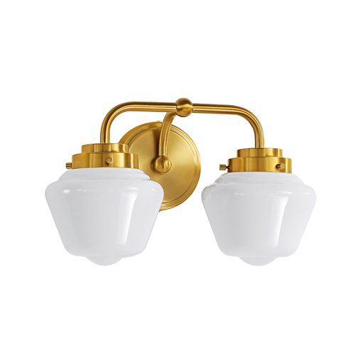 RUIYEY Bathroom Vanity Light Fixtures: 2-Lights Gold Bathroom Lighting Fixtures Over Mirror, Mid-Century Modern Wall Sconces with Frosted Milky Glass for Kitchen Bedroom Hallway