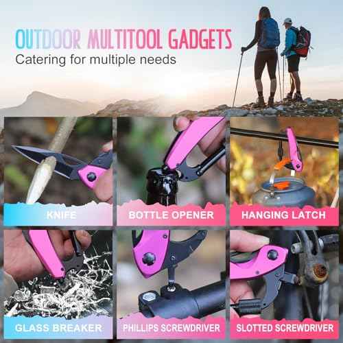 Pink Multitool Knife for Women Wife Mom Gifts, Stocking Stuffers for Christmas Gifts, EDC Multitool, Hiking Fishing Camping Gear for Women, Multitools with 2.81 inch Blade, Screwdriver, Bottle Opener