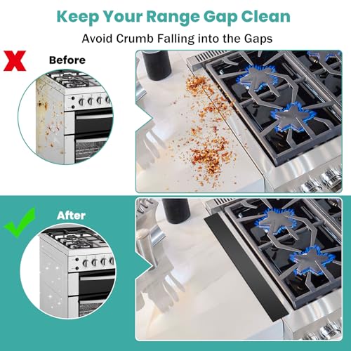 LIFFEE Black 13.8"-27.5" Stainless Steel Stove Gap Covers, Retractable Gap Filler Kit