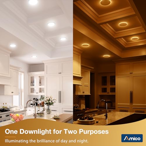 Amico 12-Pack 6 Inch LED Recessed Lights with Night Light, 5 CCT, 1100 Lumens, White
