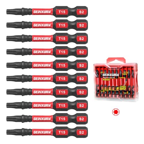10Pieces 2 In. T15 Impact Tough Magnetic Screwdriver Bit Set, #15 Torx Head Power Bits, S2 Alloy Steel Star Bits with Storage M-Box
