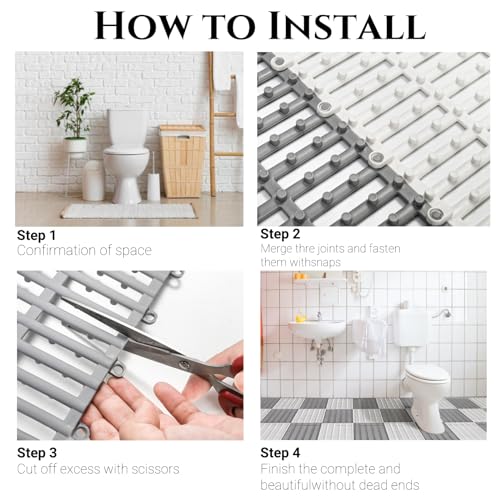 12 Pcs 12"x12" Interlocking Shower Floor Tiles, Non-Slip Drainage Pool Mat with Hole, Rubber Modular Vented Splicing Cushion for Bathroom Deck Patio Balcony Kitchen Garage Shed Indoor, 2 Color