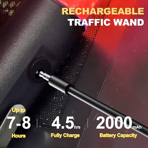 2 Pack Rechargeable Traffic Wand, 10 Inch Traffic Control Baton with Magnet, Safety Light Wand with White LED on Top, Air Marshaling Wand with 3 Flashing Modes