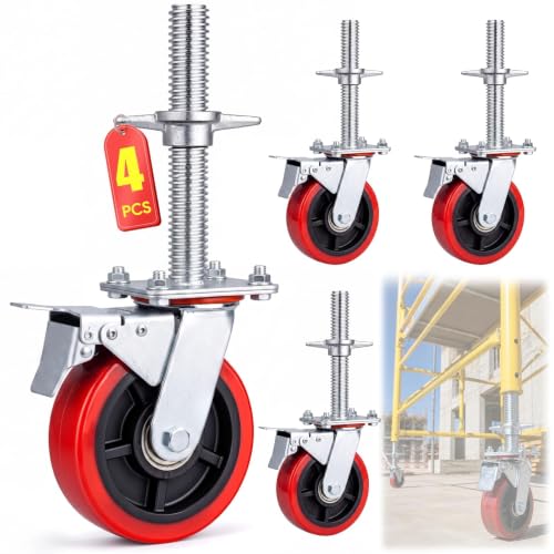 4 Pack 6 Inch Heavy-Duty Adjustable Scaffolding Caster Wheels with Brakes
