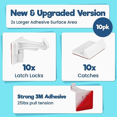 Invisible Baby Proofing Cabinet Lock Latches 10 Pack - No Drilling, Secure & Damage-Free Installation