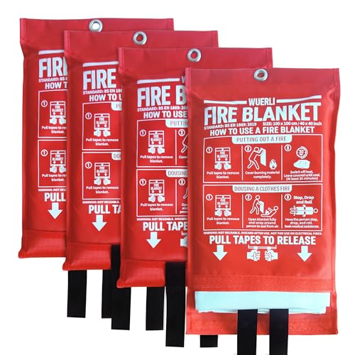 WUERLI 40x40 Inch Fire Blanket 4-Pack Emergency Fire Safety Gear