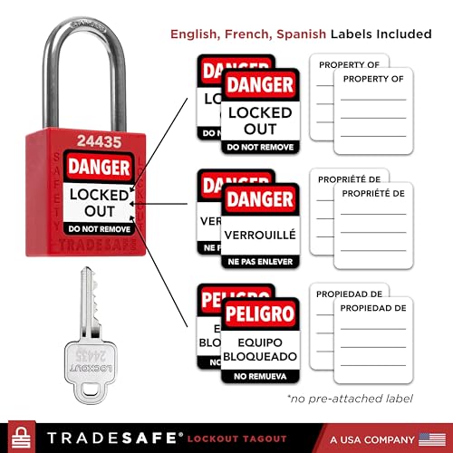 TRADESAFE Red Lockout Tagout Locks - 10 Pack Keyed Different with 1 Key Each