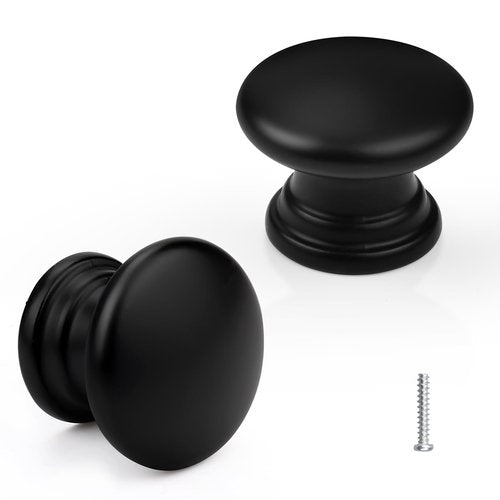 EZRENOVA 10 Pack Black Cabinet Knobs - 25mm (0.98") Diameter, 20mm (0.79") Height - Modern Plastic Minimalist Drawer Pulls- Easy Install Hardware for Kitchen, Bathroom & Wardrobe
