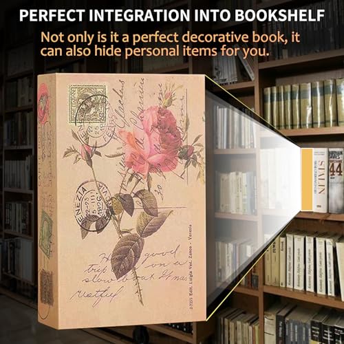 Decorative Book Safe with Combination Lock - Faux Book Hidden Safe, Rose / Code