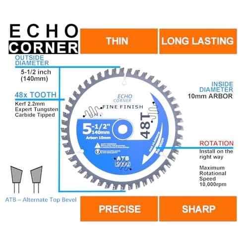 5-1/2-Inch (10mm Arbor) Circular Saw Blade 48-Tooth, Carbide TCT Fine Cut Fine Finish Crosscut Framing Ripping Wood Plywood MDF Plastic Veneer Lumber Laminate