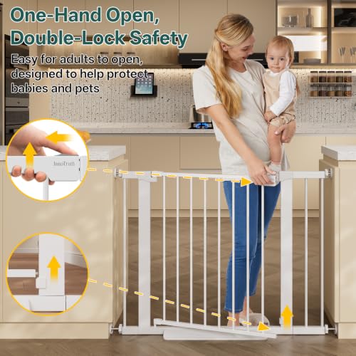 InnoTruth White Baby Gate 29.6-39.1 inches Wide, 28-inch Height, Double Lock