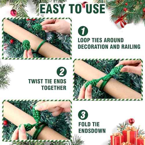 12pcs 20 Inches Christmas Garland Ties, Reusable and Flexible Xmas Garlands Wreath Twist Tie for Banister Railing Stairs Tree Home Holiday Decoration Craft Wrapping(Green)