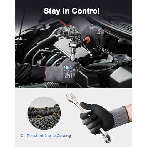 DULFINE Safety Work Gloves MicroFoam Nitrile Coated-3 Pairs Pack,Seamless Knit Nylon Glove with Black Micro-Foam Nitrile Grip,Ideal for General Purpose,Automotive,Home Improvement,Painting(Large)