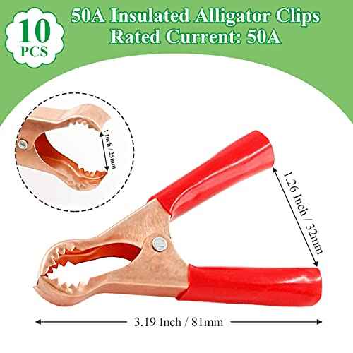 10Pcs 50A Insulated Alligator Clips Electrical Heavy Duty Alligator Clamps, Battery Replacement Cable Metal Spring Loaded Jumper Clips for Car Auto Vehicle Boat (Red & Black£©