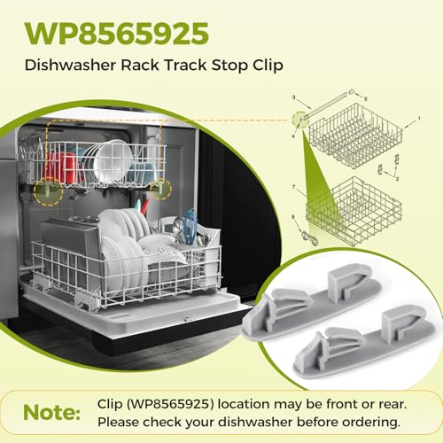 Dishwasher Rack Track Stop Clip (2 Pack) WP8565925 Replacement Part for Kenmore Whirlpool Maytag