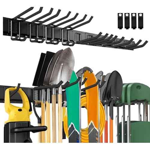 64'' Garage Tool Organizer Wall Mount, 18 PCS Adjustable Garden Tool Hanger Rack, Garage Hooks Heavy Duty, Shovel Holder Wall Mount, Storage Hooks for Hanging in Garage