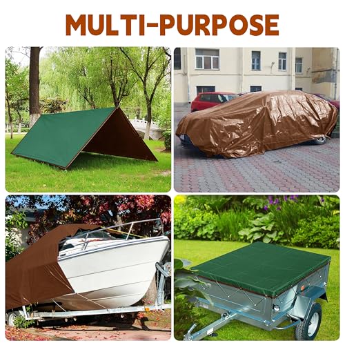 MVPNET 5x7Ft Waterproof Tarp 7mil Reinforced Edges Grommets - Green/Brown